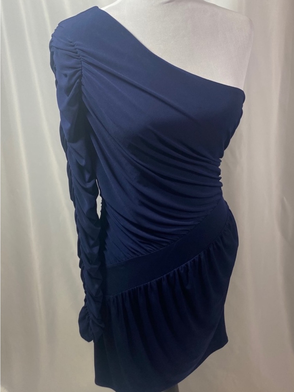 Laundry by Design Navy One-Shoulder Ruched Cocktail Dress